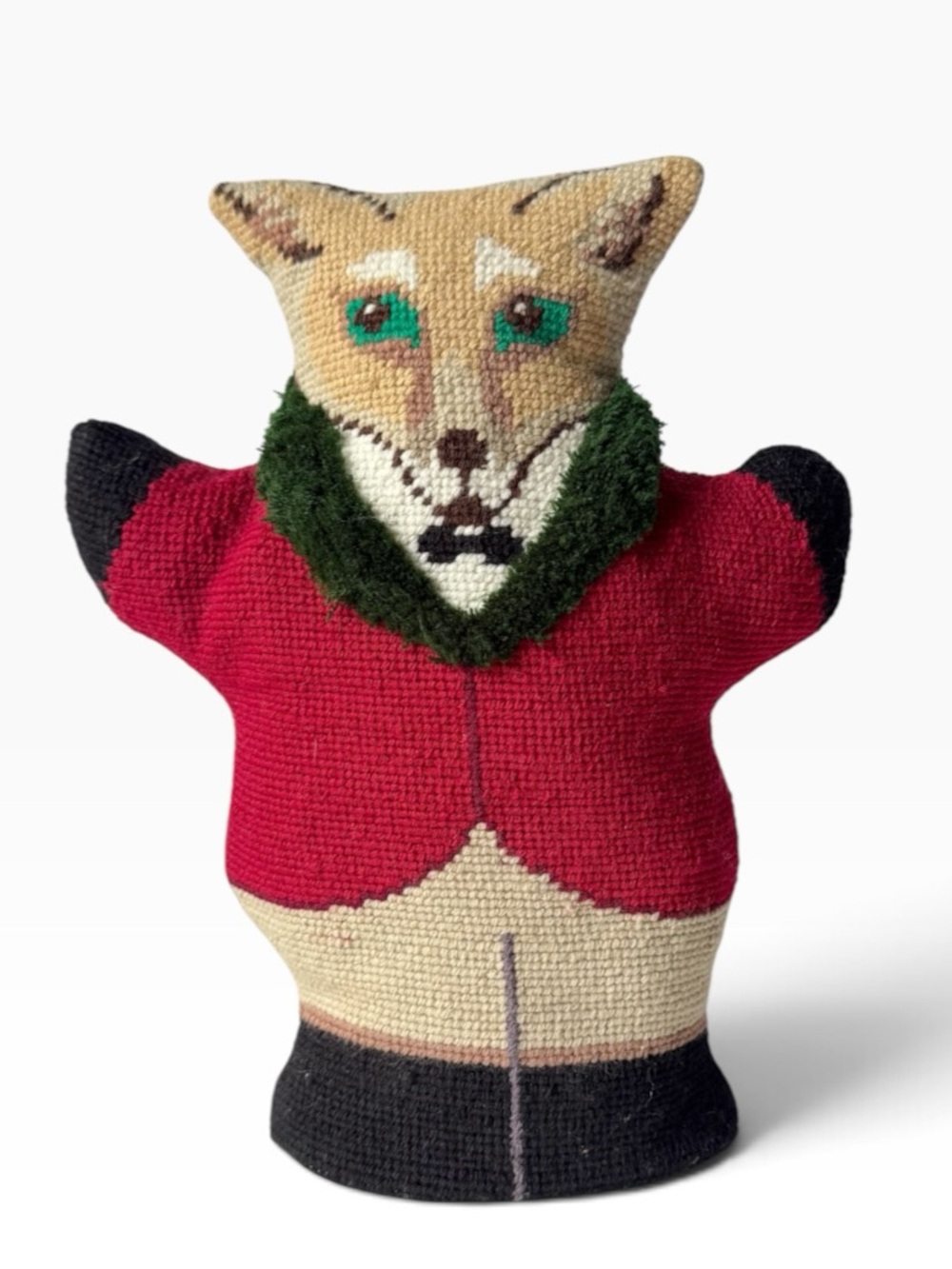 Vintage Needlepoint Dapper English Fox Hunt Whimsical Pillow Figurine 11 1/2”